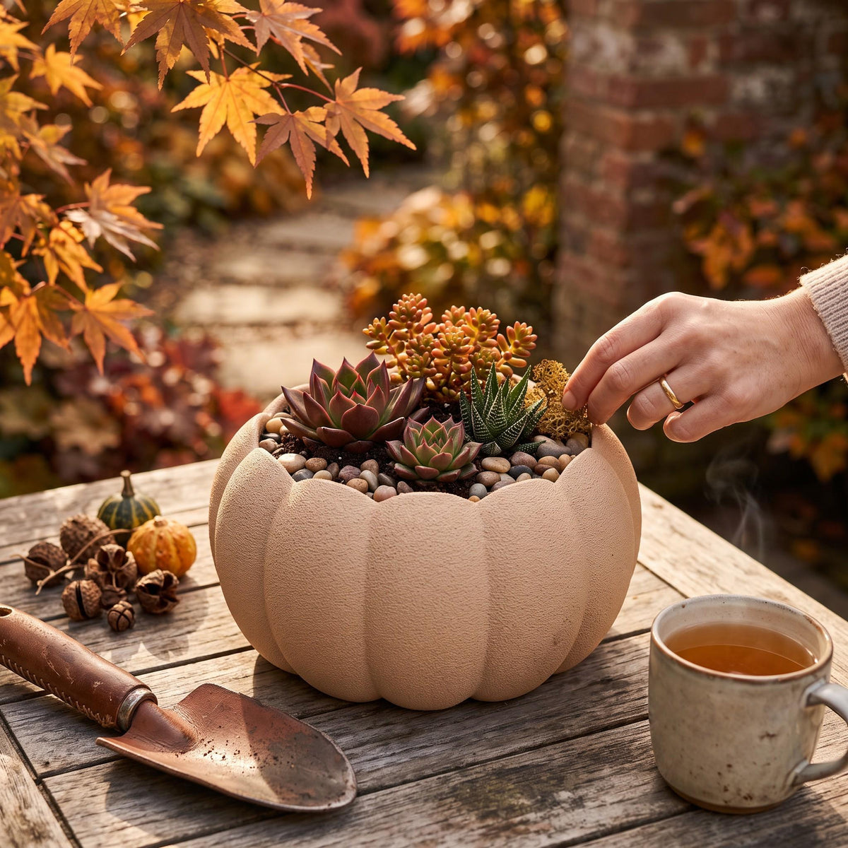 3D Printed Pumpkin Planter, Autumn Succulent Pot, Harvest Decor (Made in Malta)