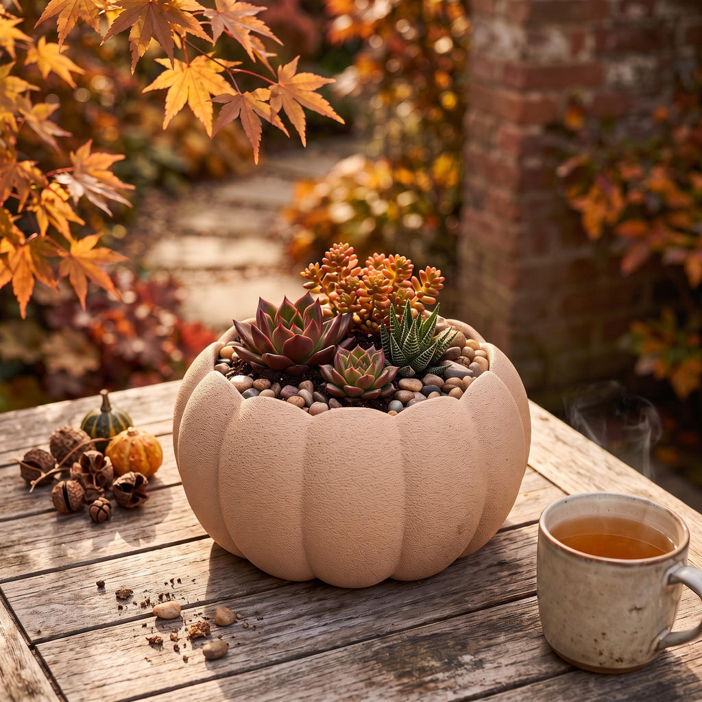 3D Printed Pumpkin Planter, Autumn Succulent Pot, Harvest Decor (Made in Malta)