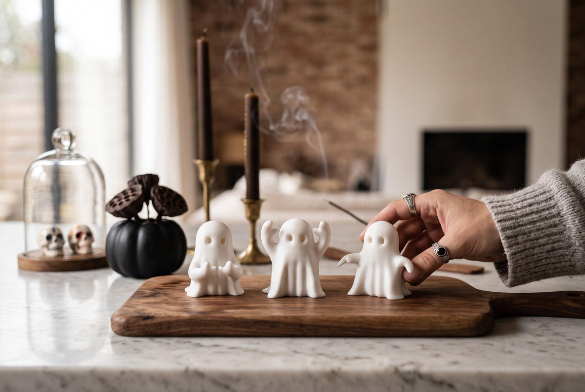3D Printed Ghost Figurines Set, Spooky Shelf Decor, Autumn Mantel Display (Set of 3)