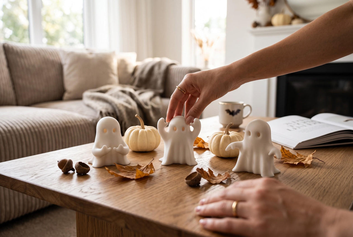 3D Printed Ghost Figurines Set, Spooky Shelf Decor, Autumn Mantel Display (Set of 3)