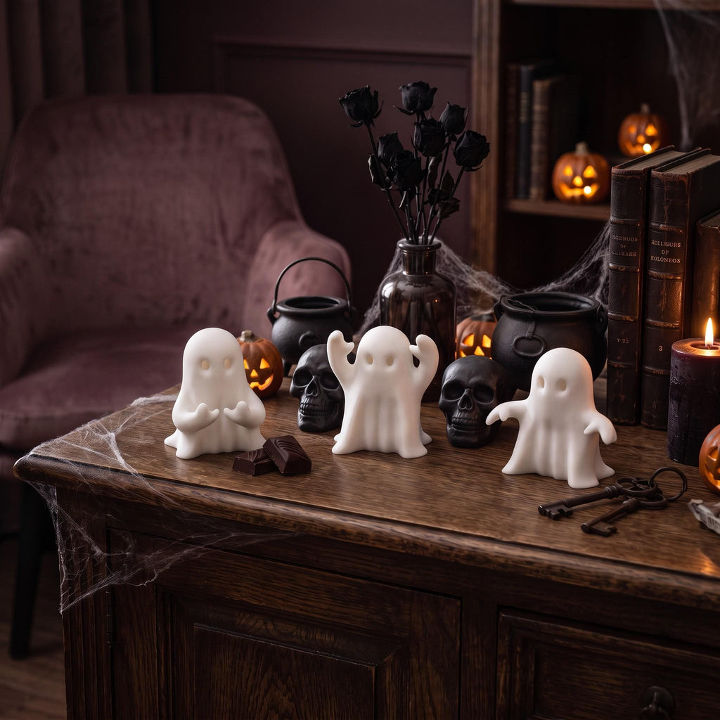 3D Printed Ghost Figurines Set, Spooky Shelf Decor, Autumn Mantel Display (Set of 3)