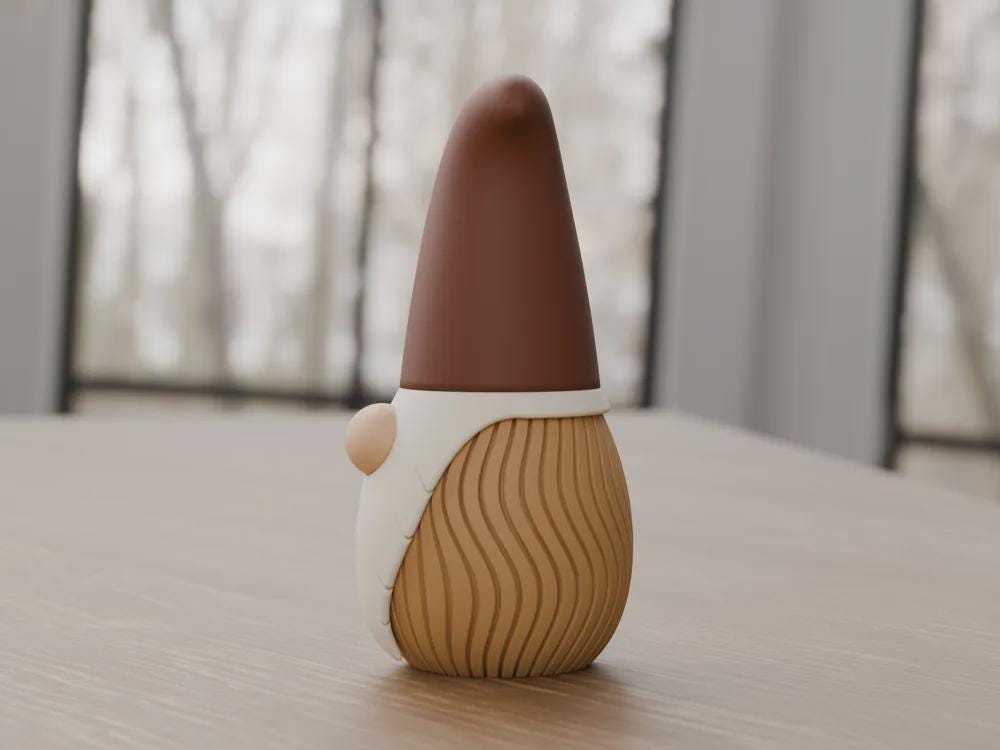 3D Printed Nordic Gnome Figurine, Wavy Scandi Holiday Decor (12cm)