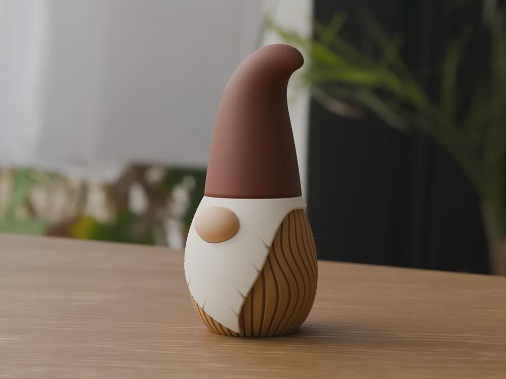 3D Printed Nordic Gnome Figurine, Wavy Scandi Holiday Decor (12cm)