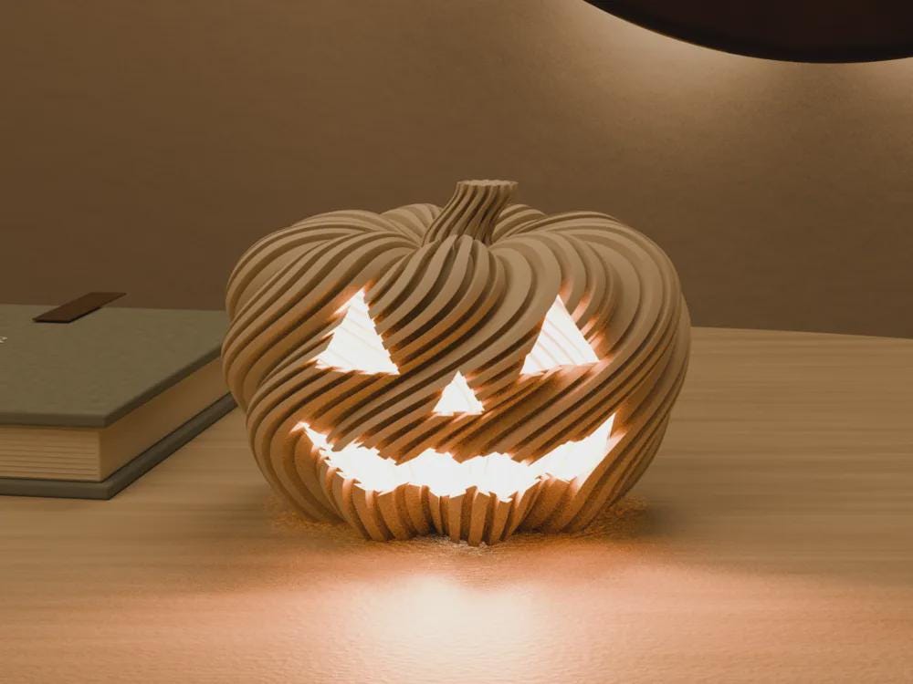 3D Printed Twisted Pumpkin Jack O Lantern Tealight Holder, Halloween Shelf Decor