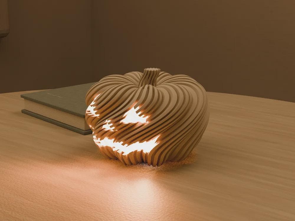 3D Printed Twisted Pumpkin Jack O Lantern Tealight Holder, Halloween Shelf Decor