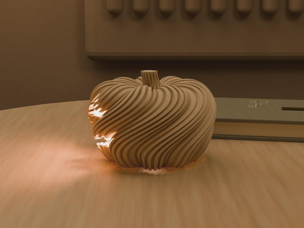 3D Printed Twisted Pumpkin Jack O Lantern Tealight Holder, Halloween Shelf Decor