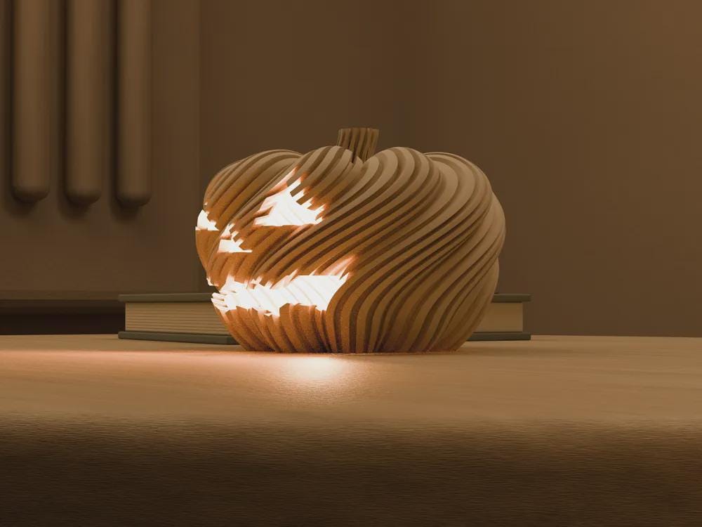 3D Printed Twisted Pumpkin Jack O Lantern Tealight Holder, Halloween Shelf Decor