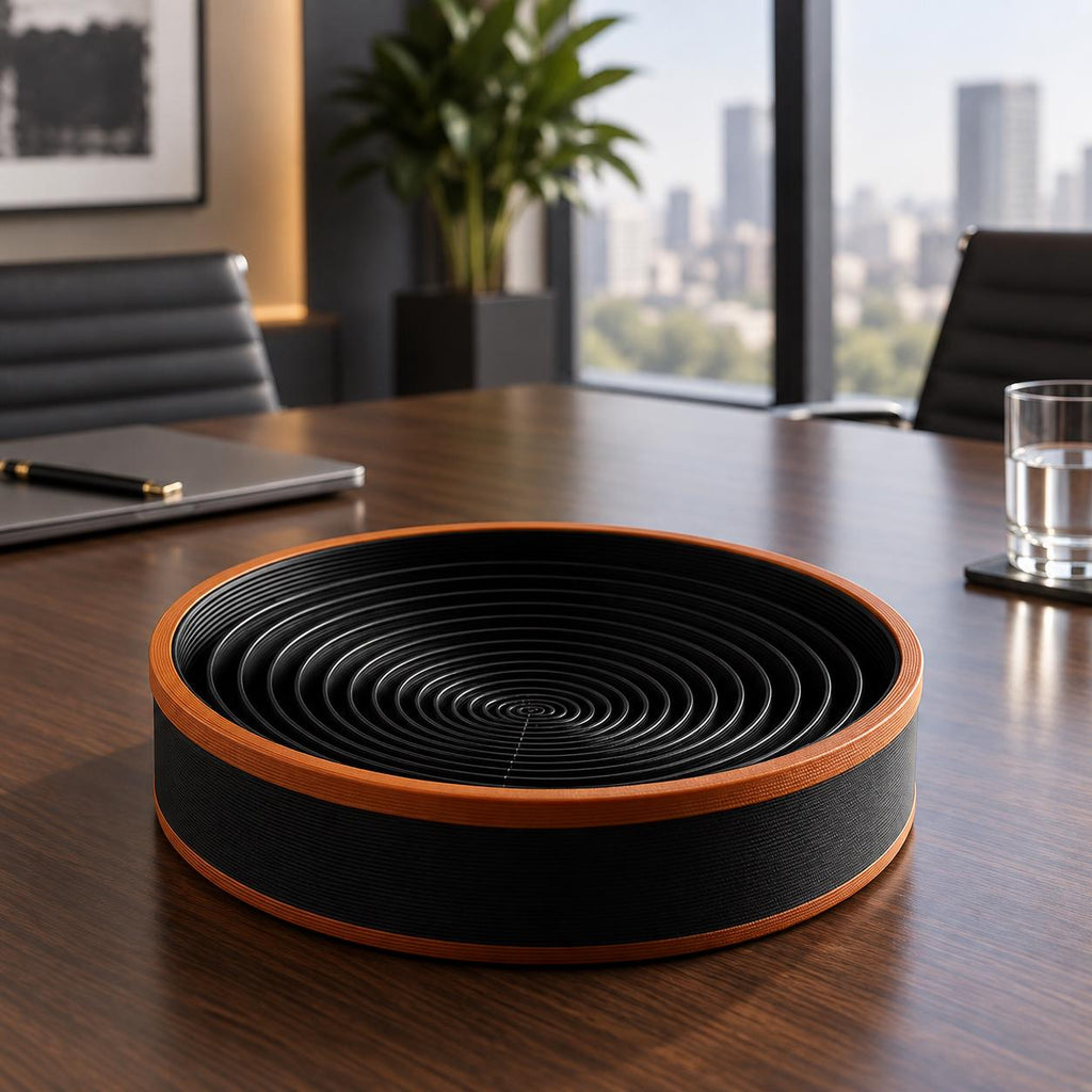 3D Printed Spiral Catchall Tray, Black & Copper Valet Dish, Modern Desk Organiser