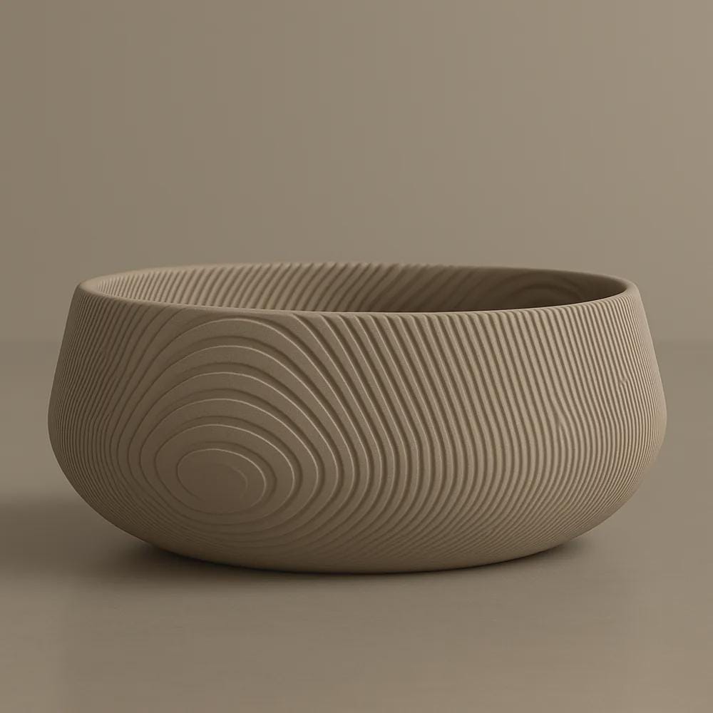 3D Printed Beige Contour Bowl, Japandi Organic Modern Decor, Textured Centrepiece