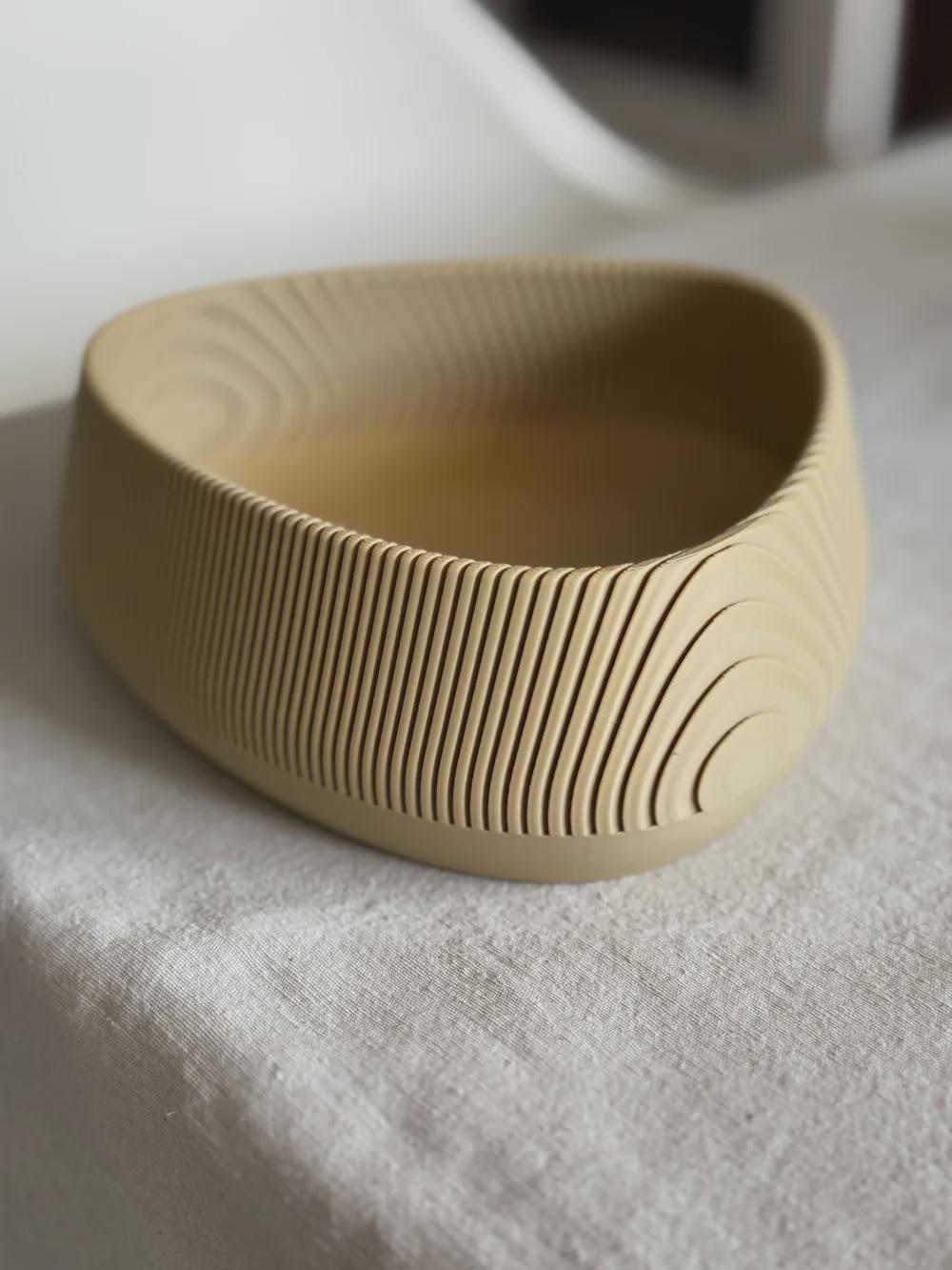 3D Printed Beige Contour Bowl, Japandi Organic Modern Decor, Textured Centrepiece