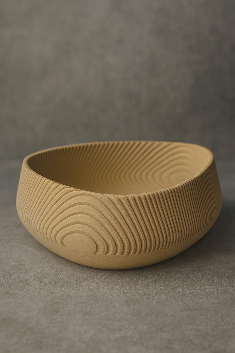3D Printed Beige Contour Bowl, Japandi Organic Modern Decor, Textured Centrepiece