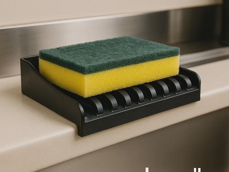 3D Printed Sink Edge Sponge Holder, Ribbed Drainage Tray, Minimalist Kitchen Caddy