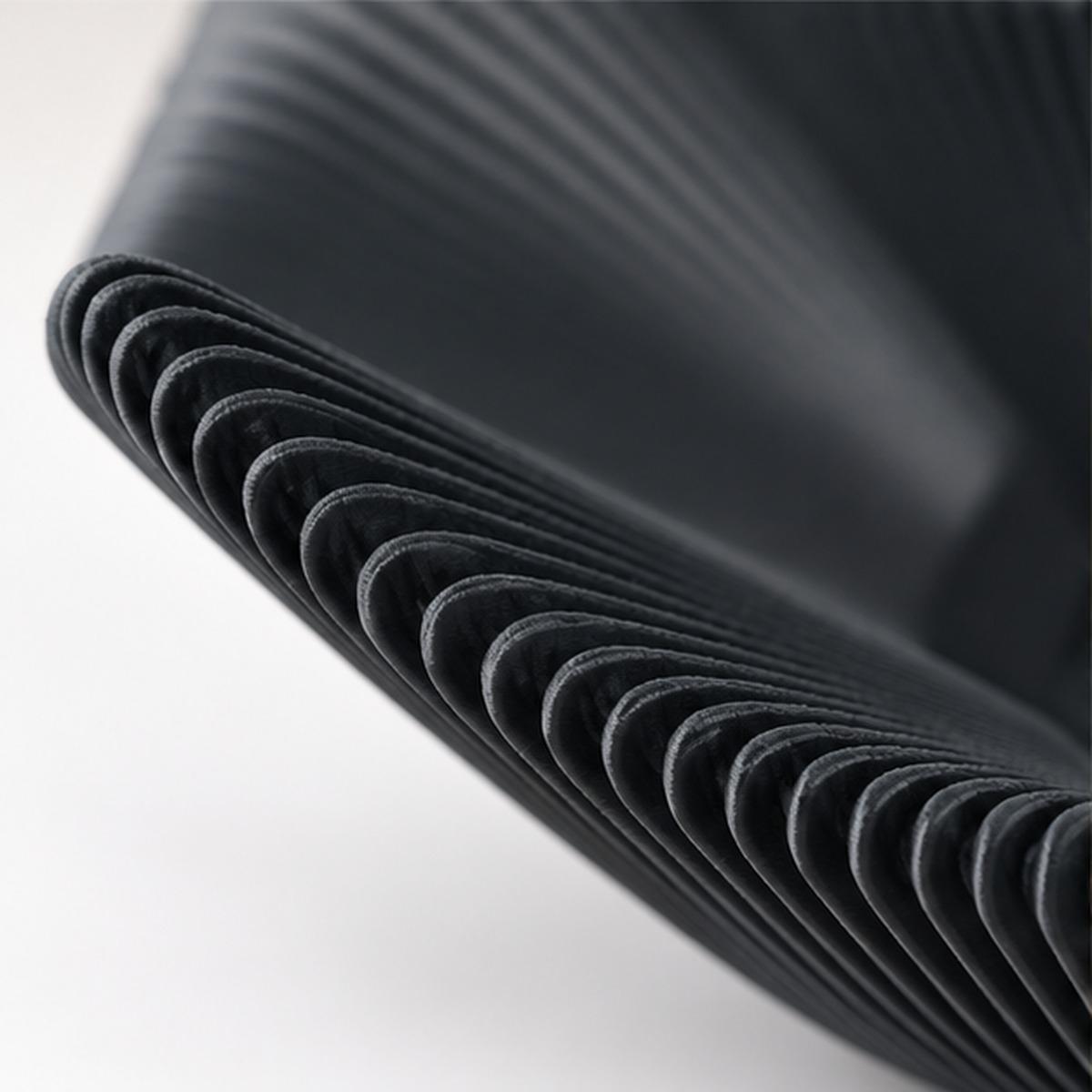 3D Printed Black Pleated Bowl, Folded Rim Sculptural Centrepiece, Japandi Decor