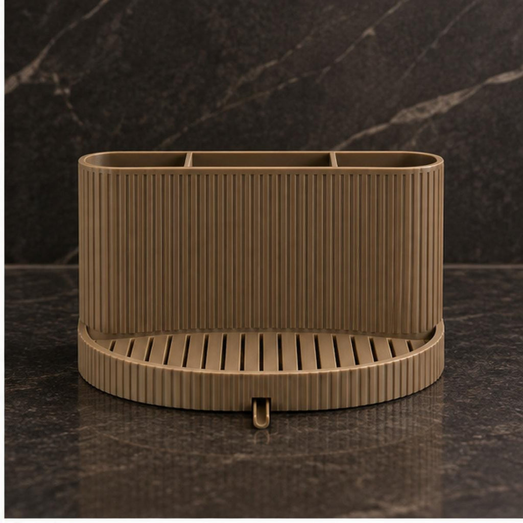 3D Printed Ribbed Sink Caddy, Draining Tray, Kitchen Utensil Holder (Taupe-Brown)