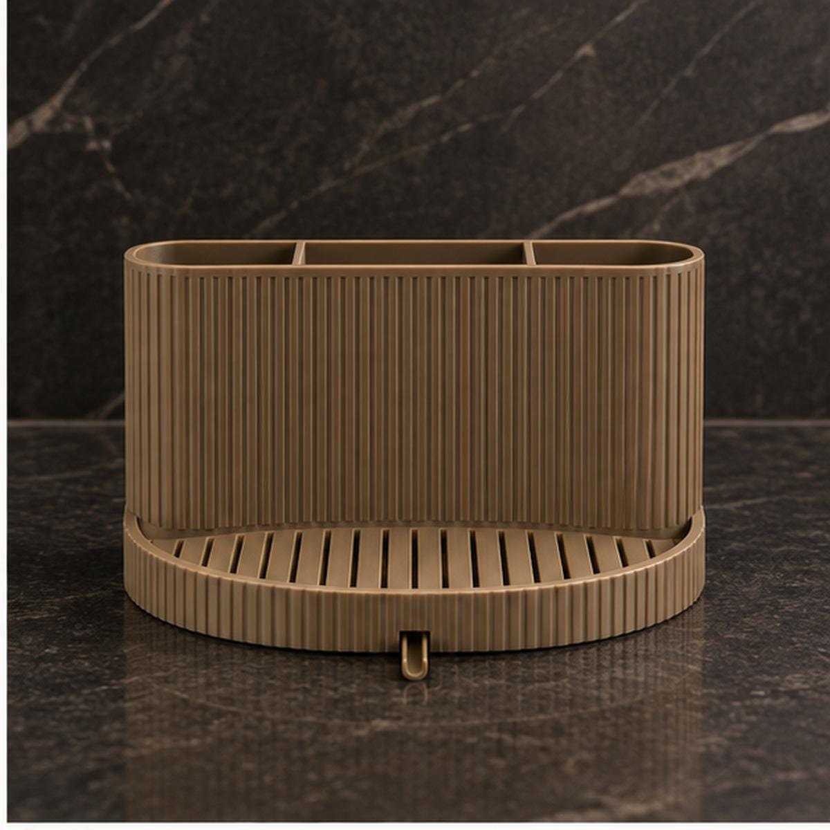 3D Printed Ribbed Sink Caddy, Draining Tray, Kitchen Utensil Holder (Taupe-Brown)