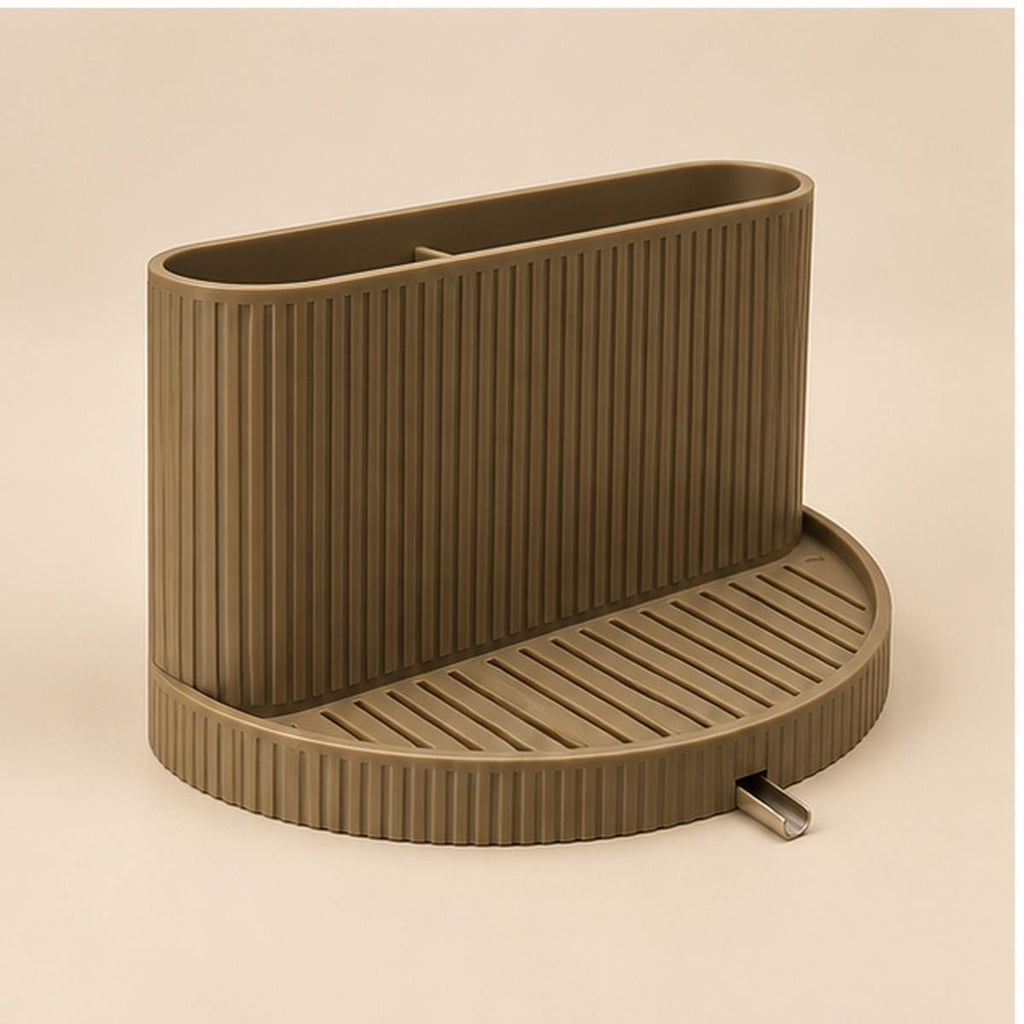 3D Printed Ribbed Sink Caddy, Draining Tray, Kitchen Utensil Holder (Taupe-Brown)