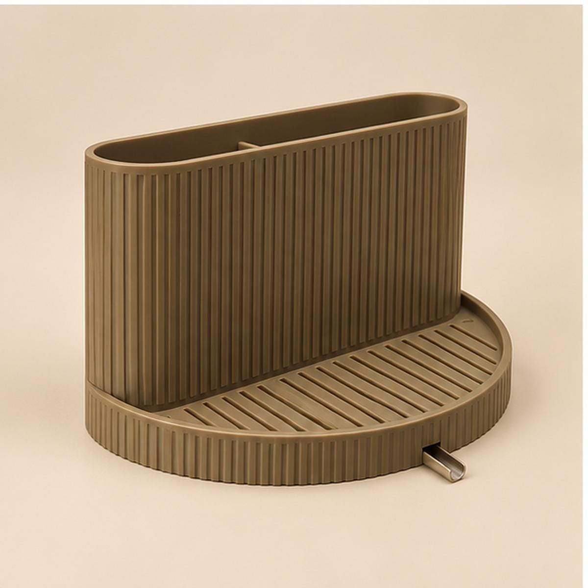 3D Printed Ribbed Sink Caddy, Draining Tray, Kitchen Utensil Holder (Taupe-Brown)