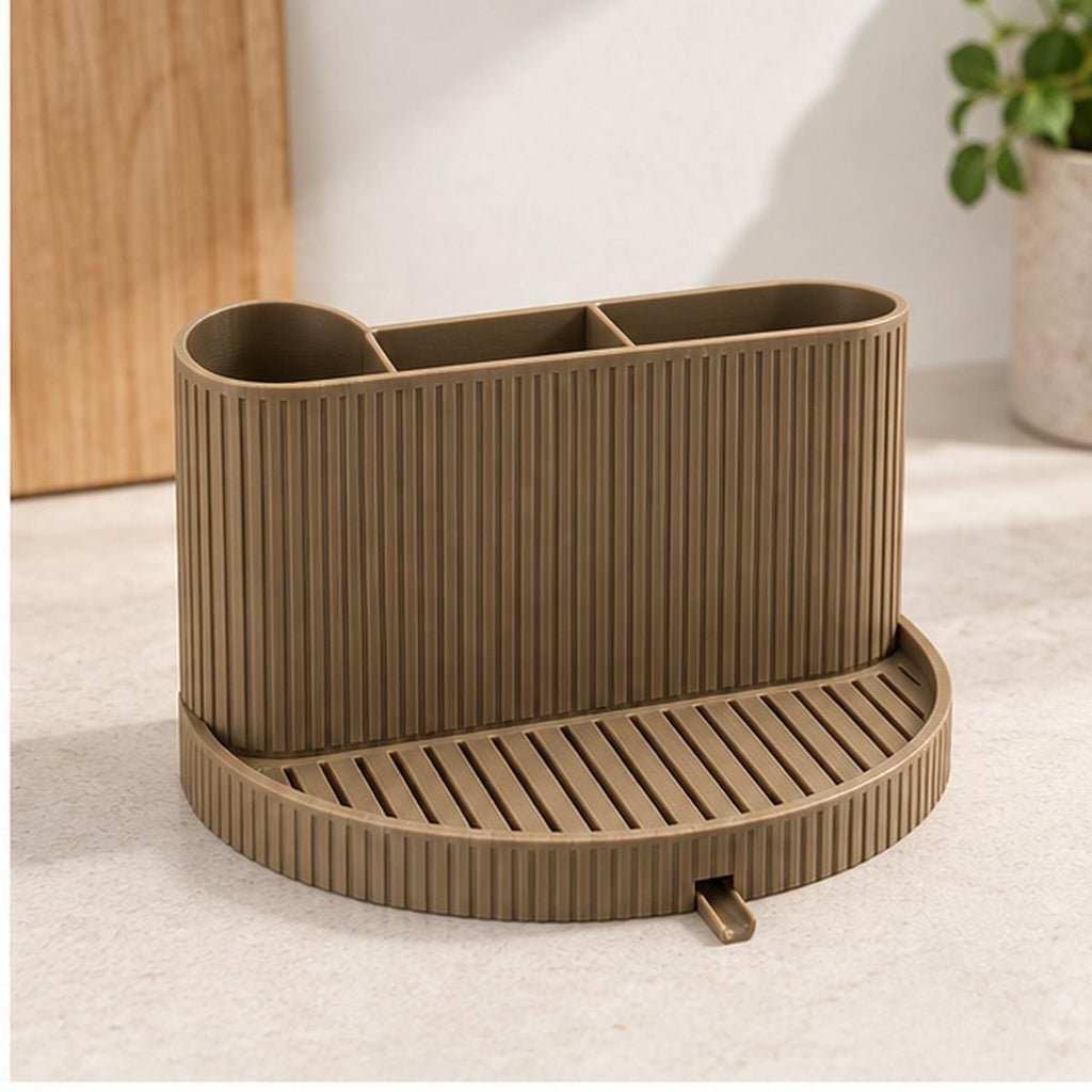 3D Printed Ribbed Sink Caddy, Draining Tray, Kitchen Utensil Holder (Taupe-Brown)