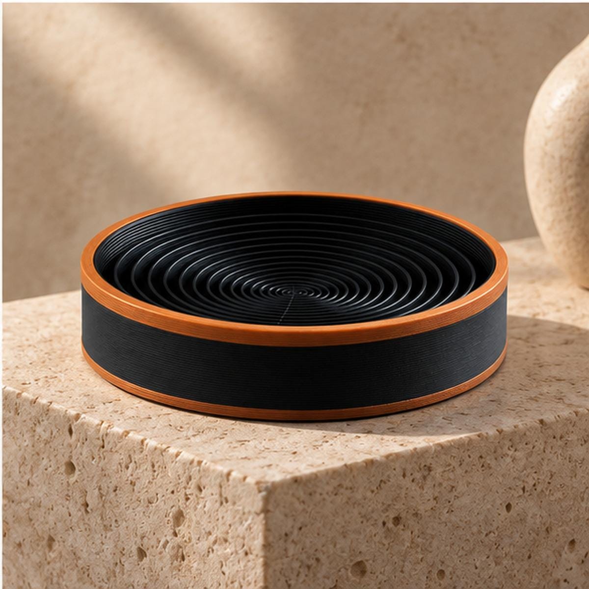 3D Printed Spiral Catchall Tray, Black & Copper Valet Dish, Modern Desk Organiser