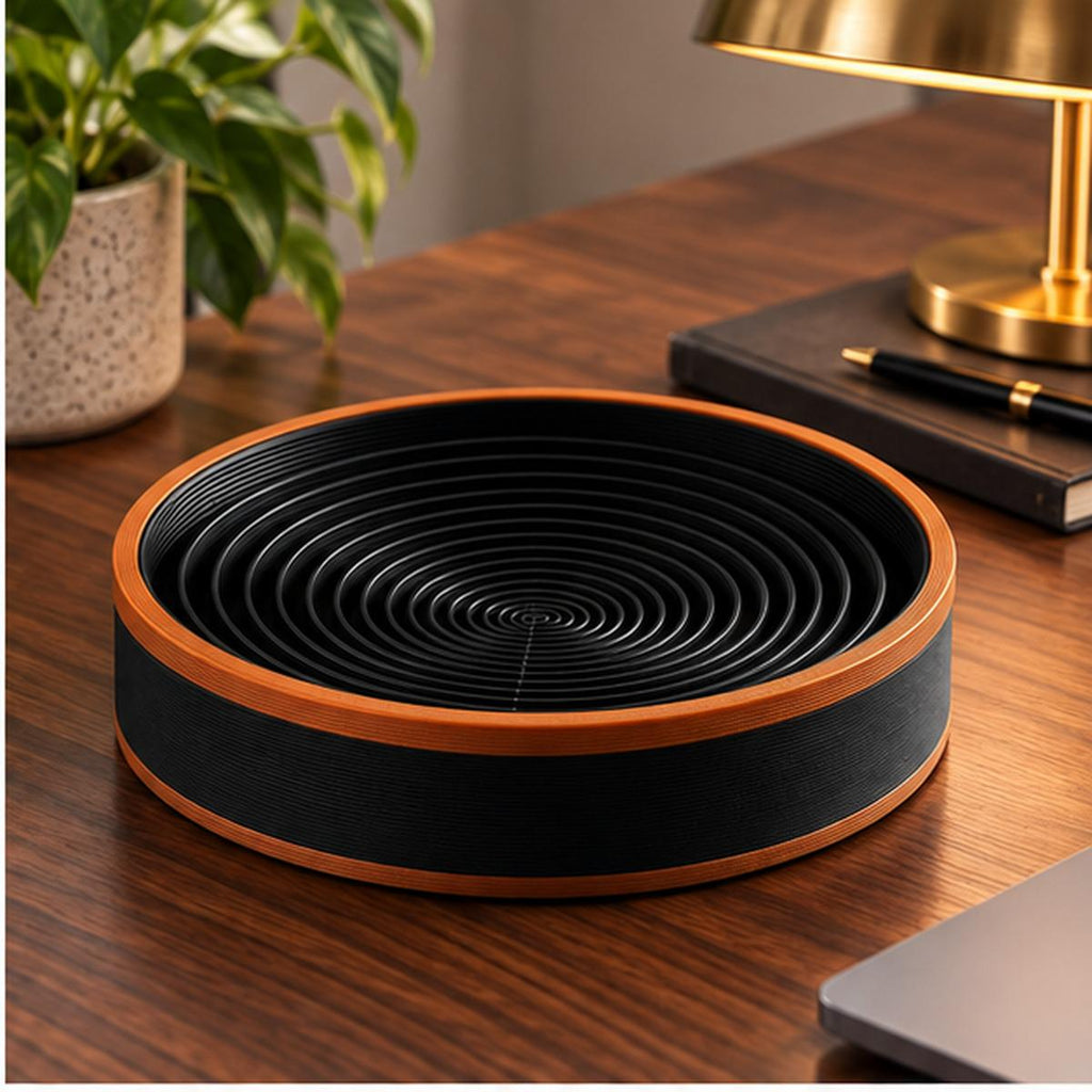 3D Printed Spiral Catchall Tray, Black & Copper Valet Dish, Modern Desk Organiser