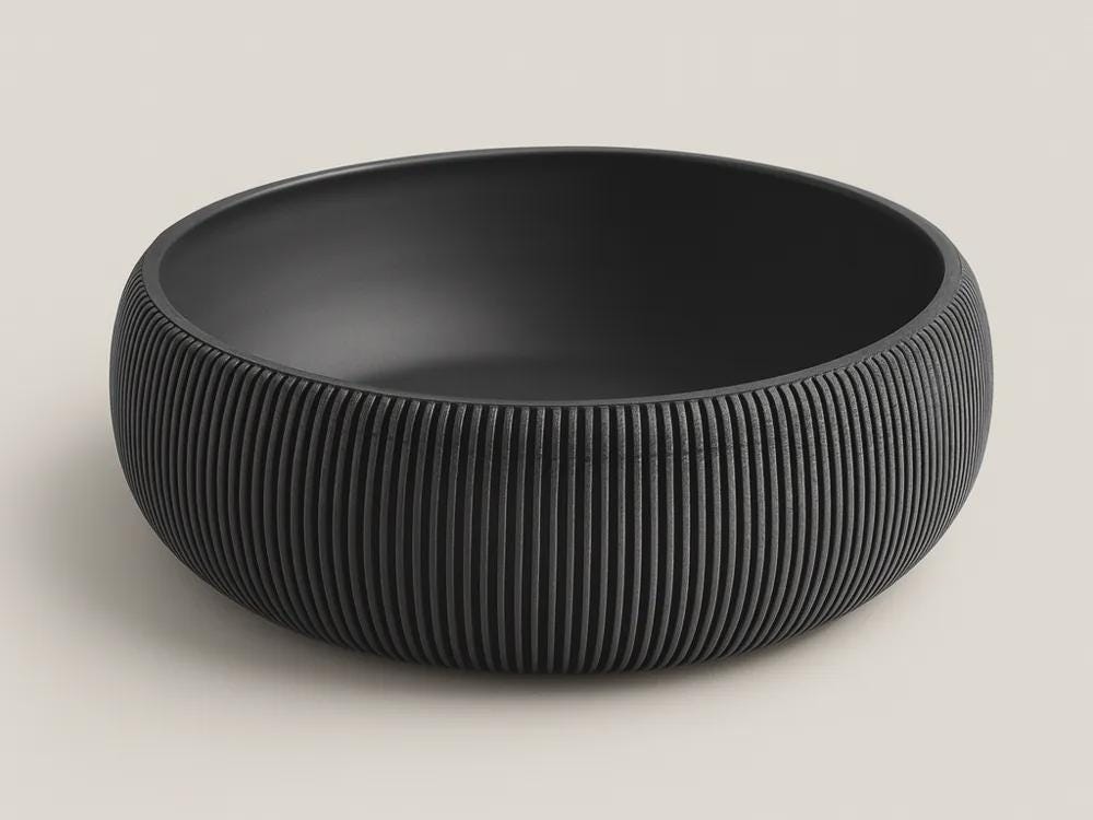 3D Printed Pleated Sculptural Bowl, Modern Black Japandi Centerpiece, Architectural Decor