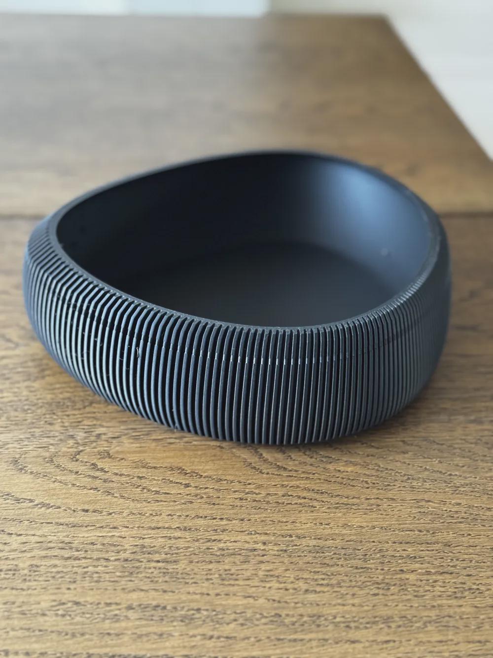 3D Printed Pleated Sculptural Bowl, Modern Black Japandi Centerpiece, Architectural Decor