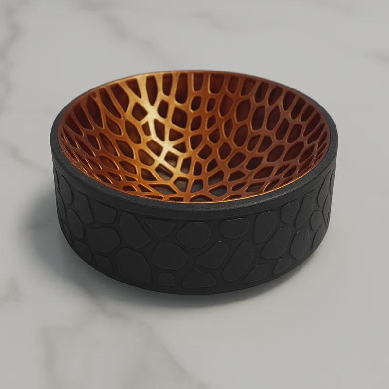 3D Printed Voronoi Bowl, Black & Copper Geometric Catchall, Japandi Decor (PLA)