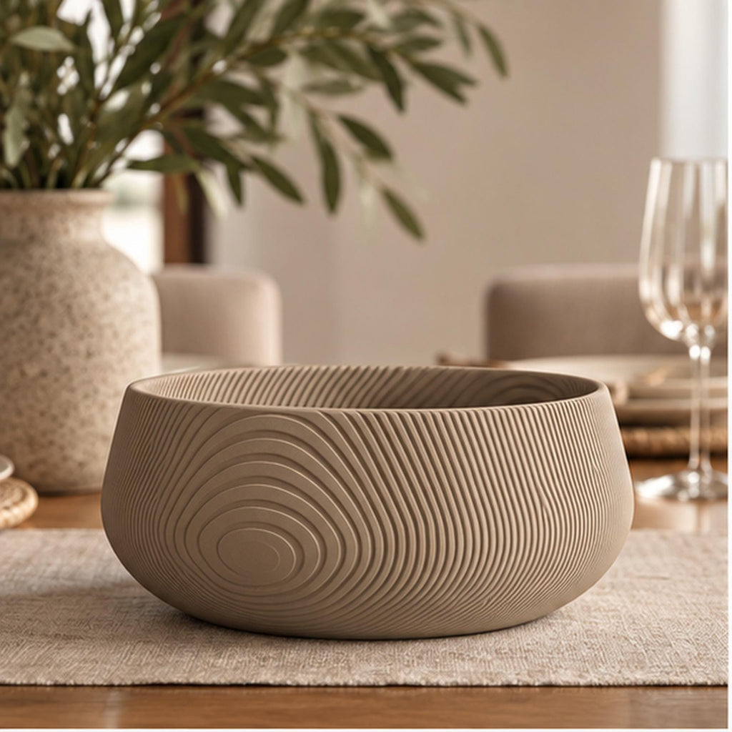 3D Printed Beige Contour Bowl, Japandi Organic Modern Decor, Textured Centrepiece