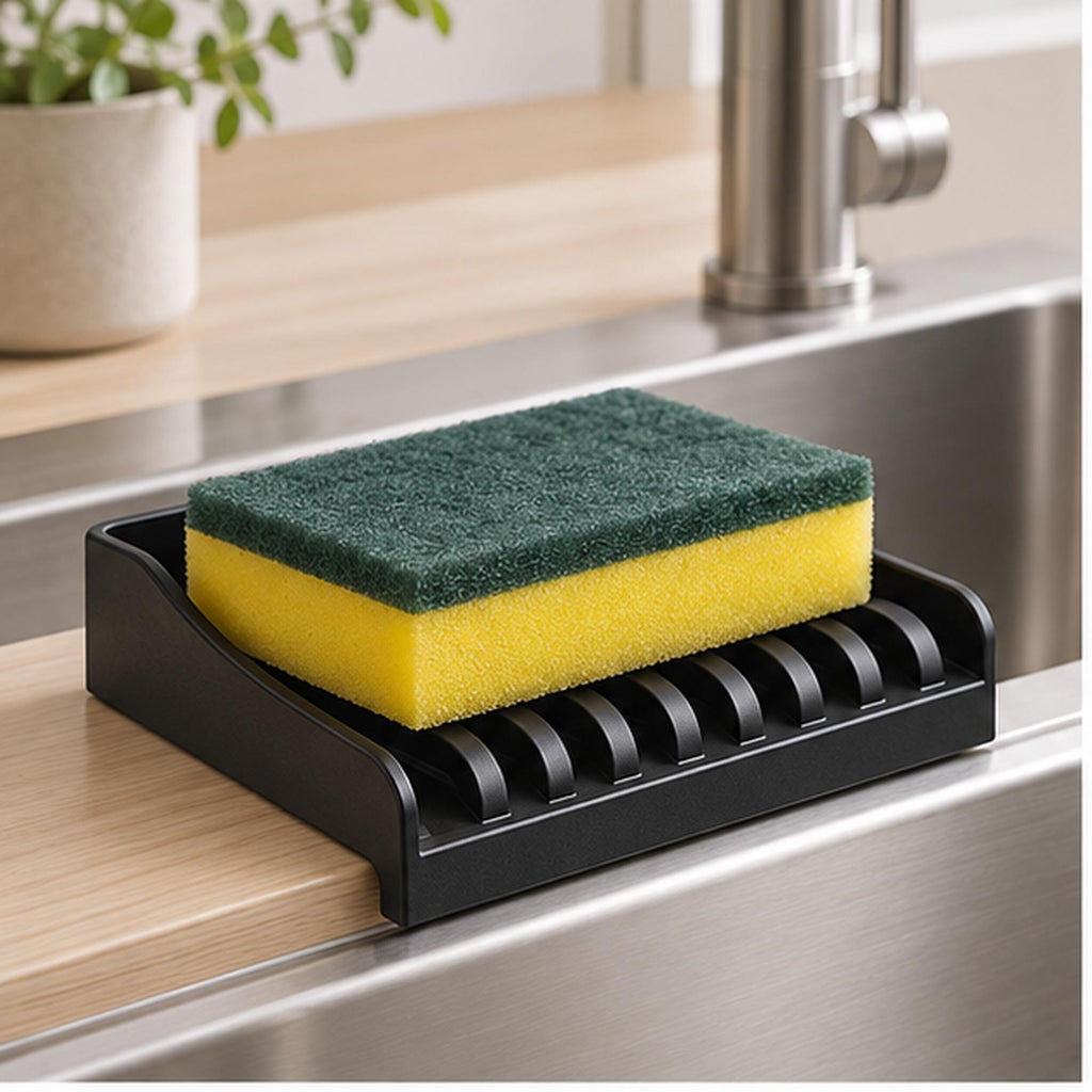 3D Printed Sink Edge Sponge Holder, Ribbed Drainage Tray, Minimalist Kitchen Caddy