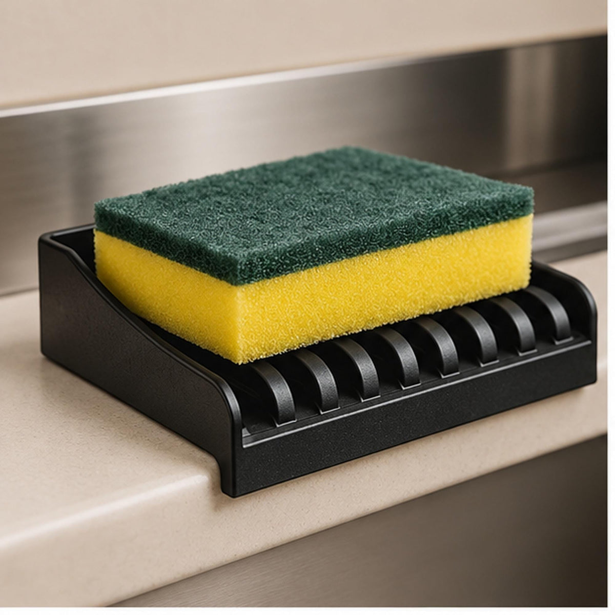 3D Printed Sink Edge Sponge Holder, Ribbed Drainage Tray, Minimalist Kitchen Caddy