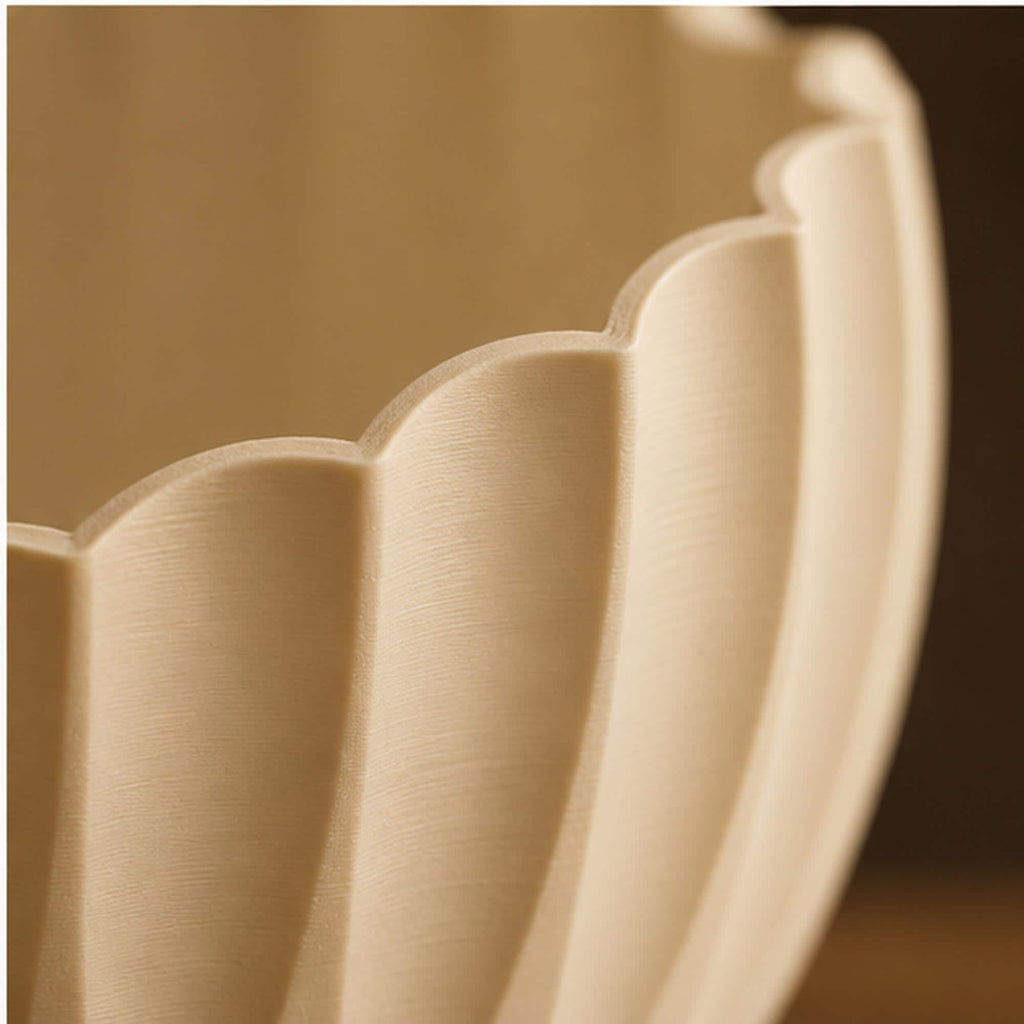 Ivory Pleated Sculptural Bowl, Scalloped Rim, 3D Printed Japandi Decor