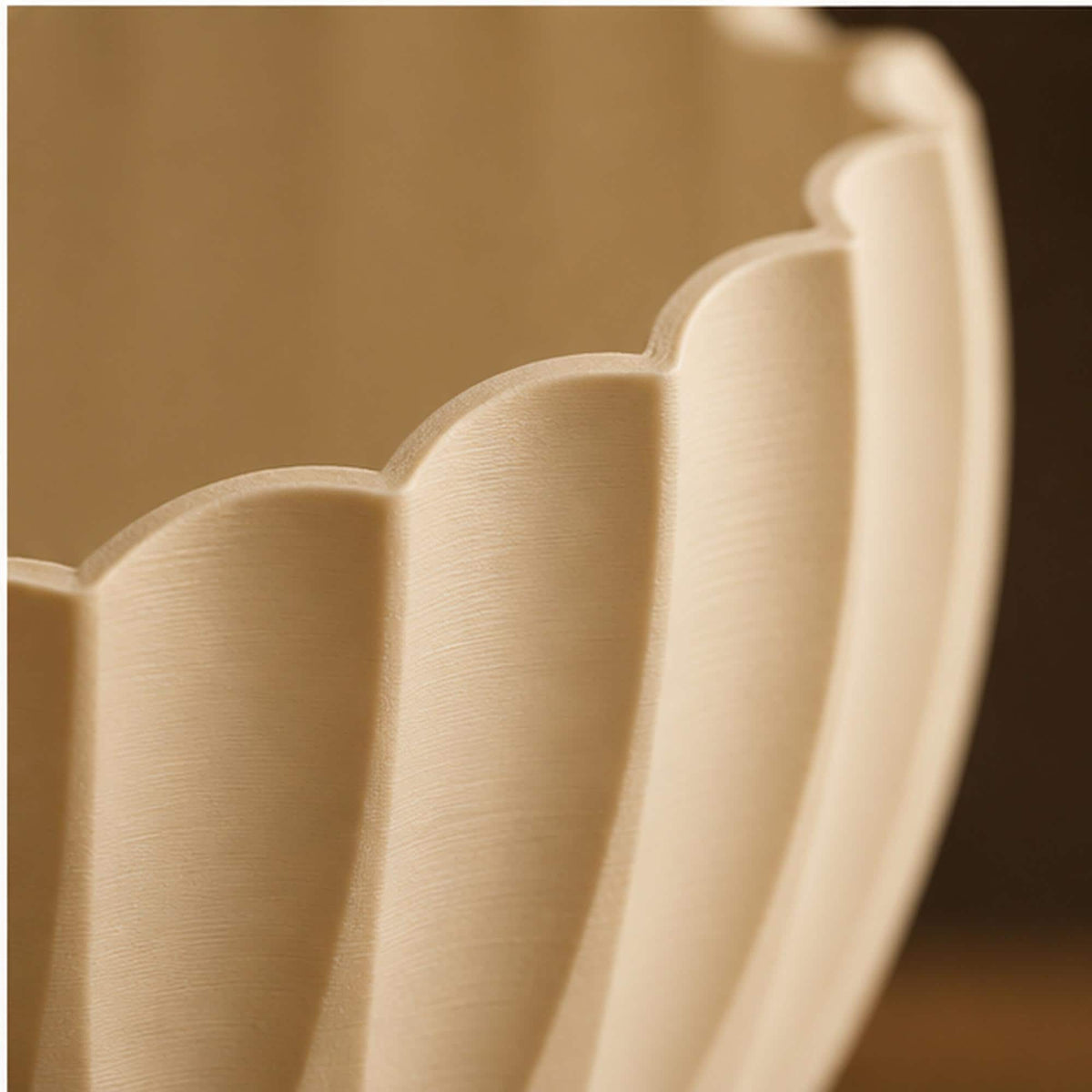 Ivory Pleated Sculptural Bowl, Scalloped Rim, 3D Printed Japandi Decor