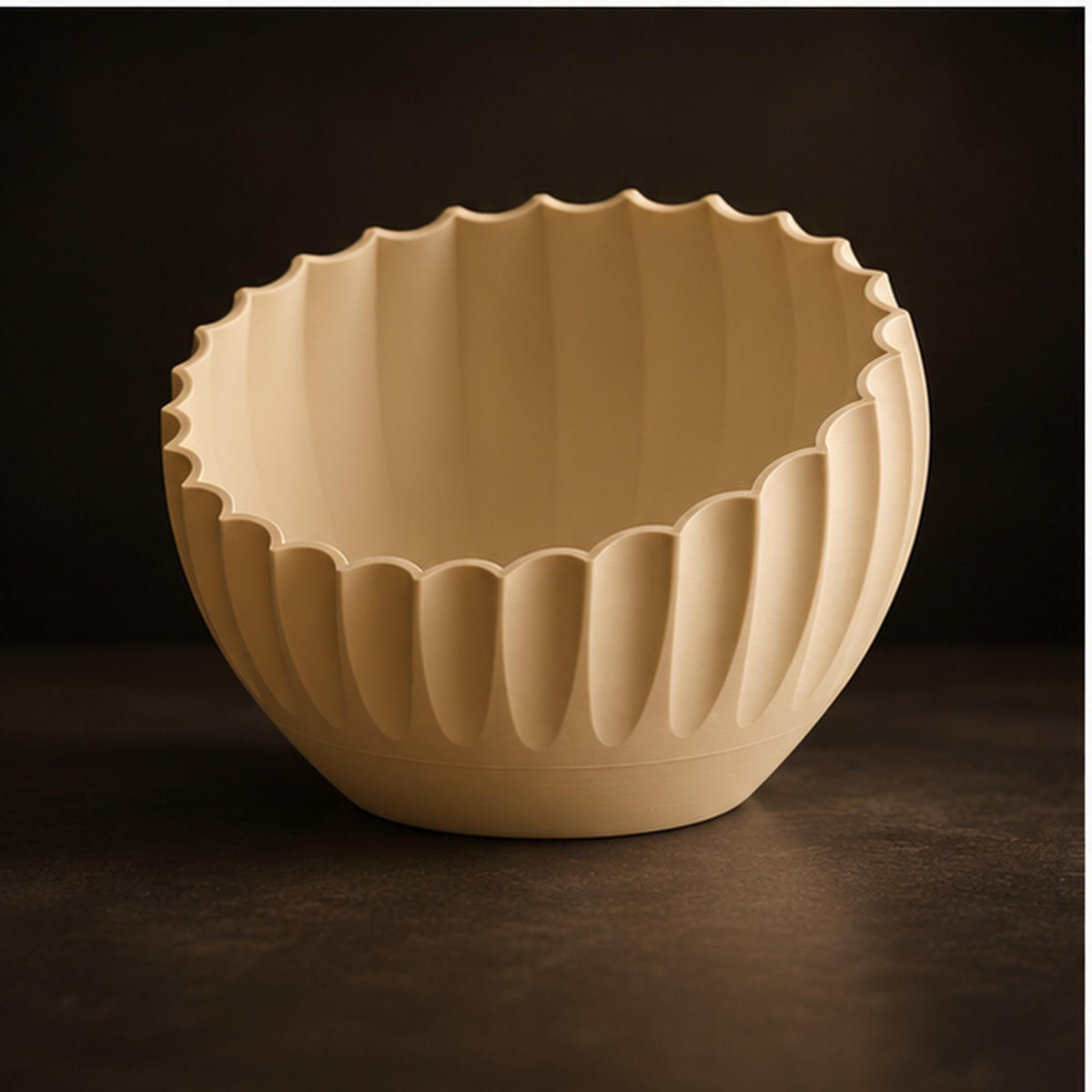 Ivory Pleated Sculptural Bowl, Scalloped Rim, 3D Printed Japandi Decor