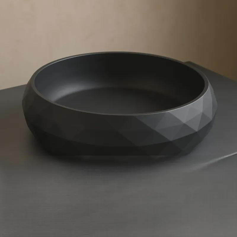 3D Printed Geometric Catchall Bowl, Modern Black Faceted Entryway Decor, Desk Organizer (Housewarming Gift)