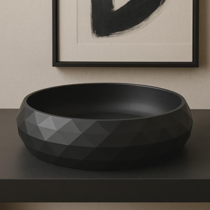 3D Printed Geometric Catchall Bowl, Modern Black Faceted Entryway Decor, Desk Organizer (Housewarming Gift)