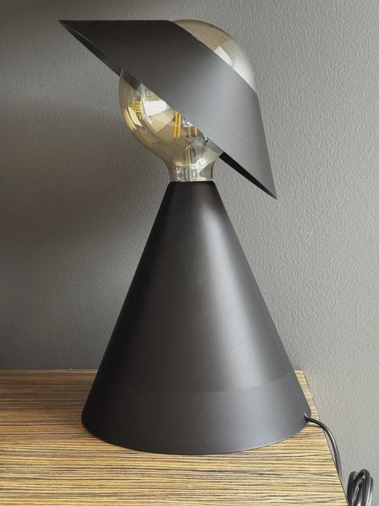 Sculptural 3D Printed Table Lamp, Matte Black Tilt Shade, Modern Accent Light