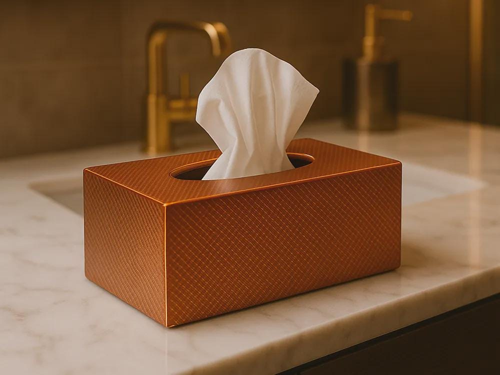 Textured Copper Tissue Box Cover, 3D Printed Bronze Home Decor (Made in Malta)