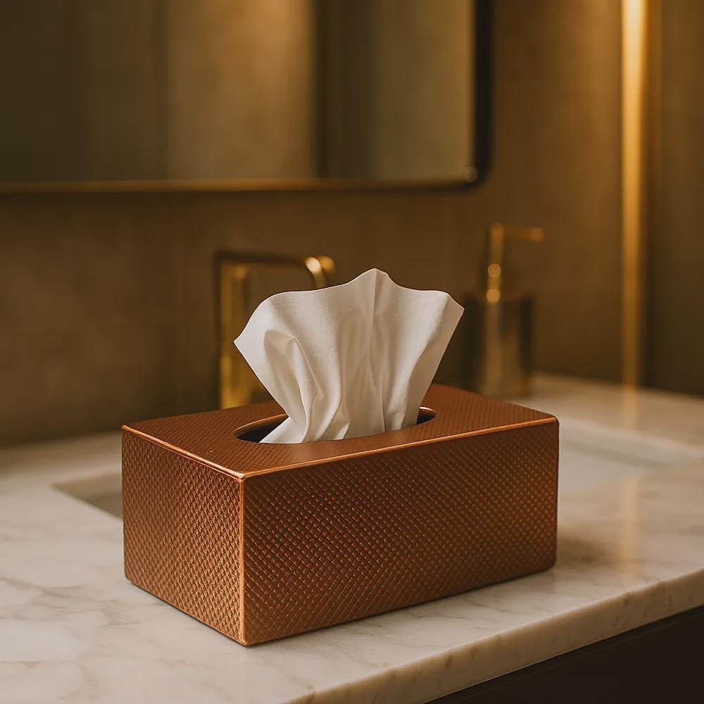 Textured Copper Tissue Box Cover, 3D Printed Bronze Home Decor (Made in Malta)
