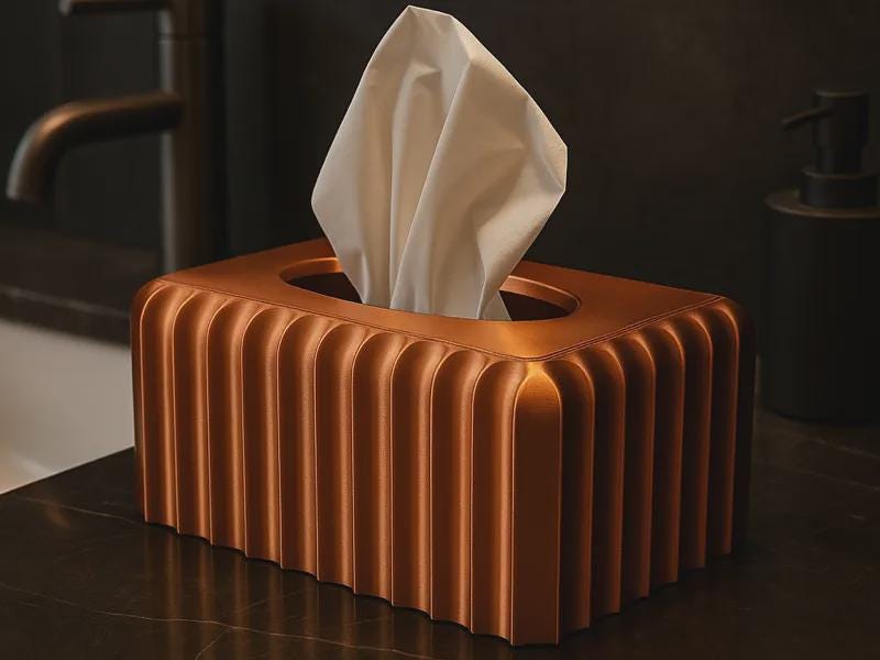 3D Printed Ribbed Copper Tissue Box Cover, Modern Bathroom Decor, Bronze Accent