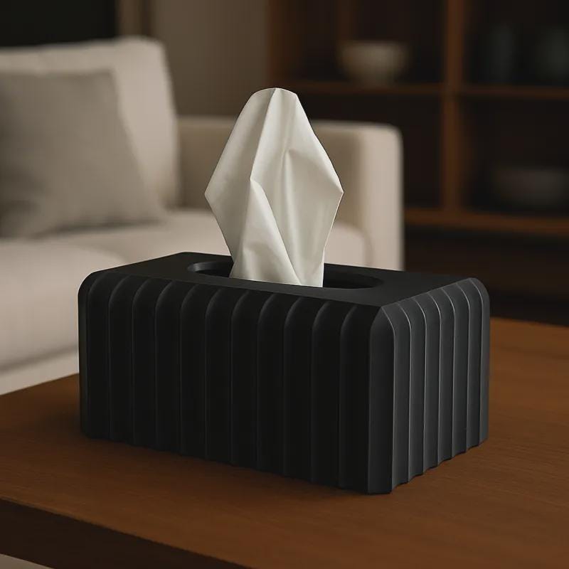 3D Printed Ribbed Copper Tissue Box Cover, Modern Bathroom Decor, Bronze Accent
