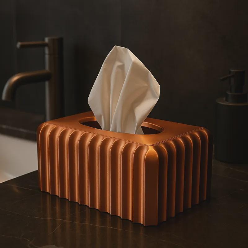 3D Printed Ribbed Copper Tissue Box Cover, Modern Bathroom Decor, Bronze Accent