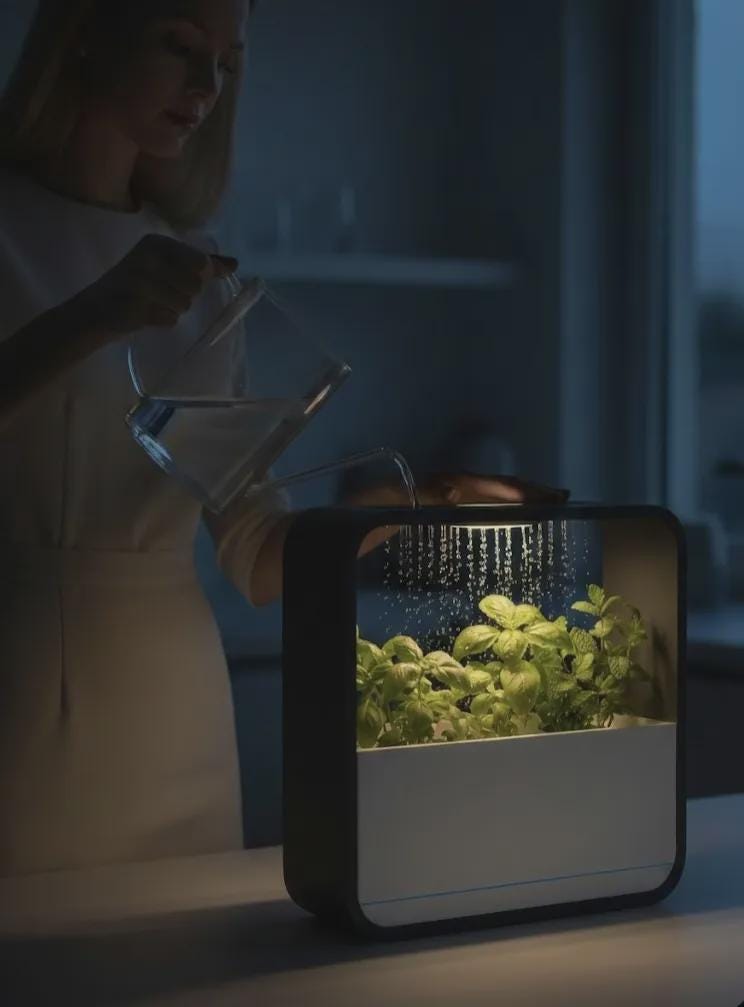LED Rain Planter, Indoor Herb Garden with Grow Light, Modern Kitchen Countertop Display