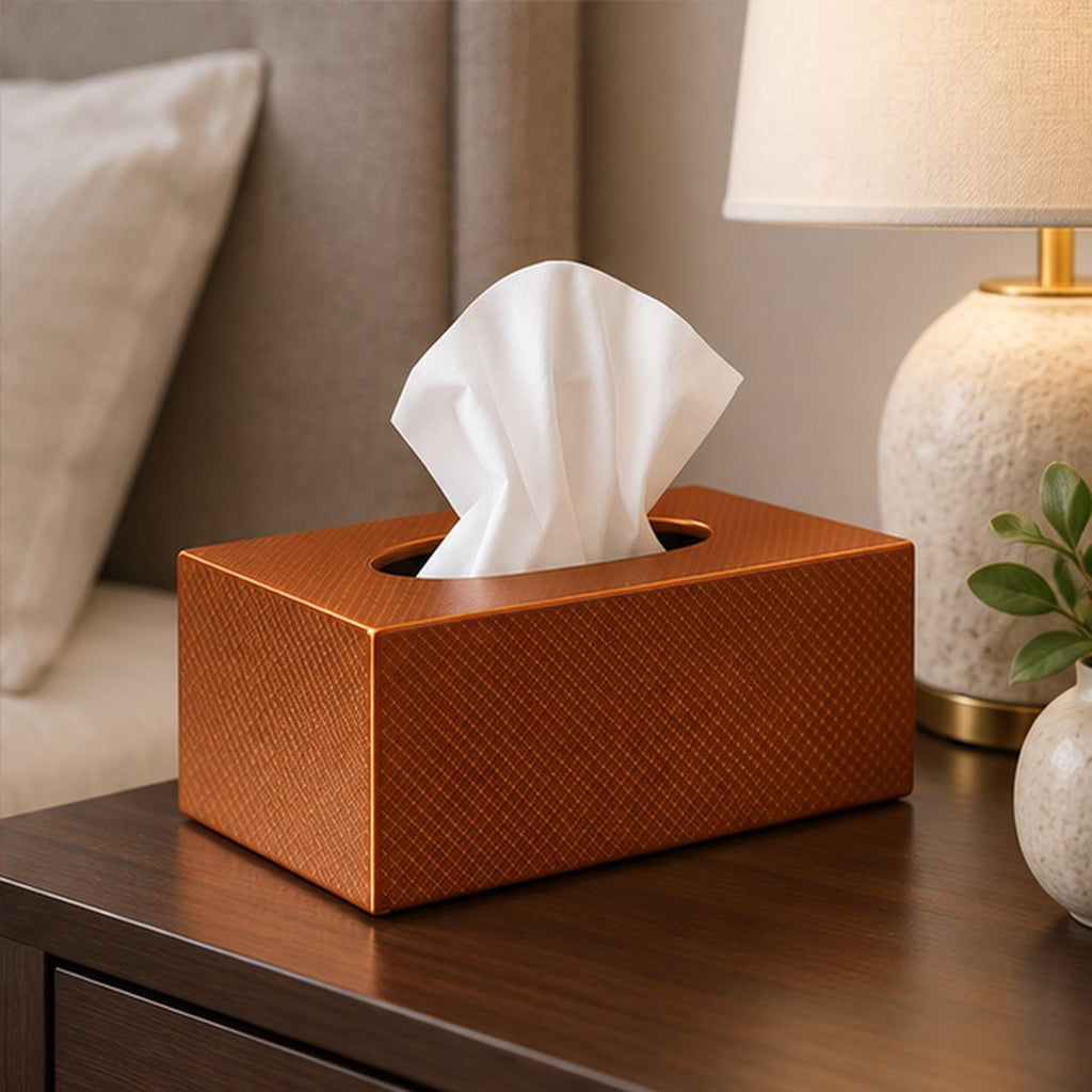 Textured Copper Tissue Box Cover, 3D Printed Bronze Home Decor (Made in Malta)