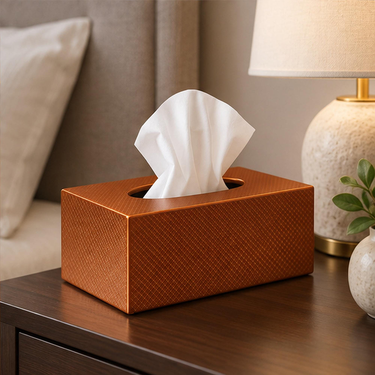 Textured Copper Tissue Box Cover, 3D Printed Bronze Home Decor (Made in Malta)