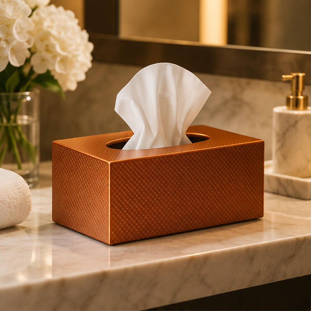 Textured Copper Tissue Box Cover, 3D Printed Bronze Home Decor (Made in Malta)