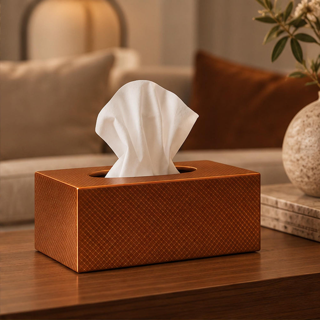 Textured Copper Tissue Box Cover, 3D Printed Bronze Home Decor (Made in Malta)