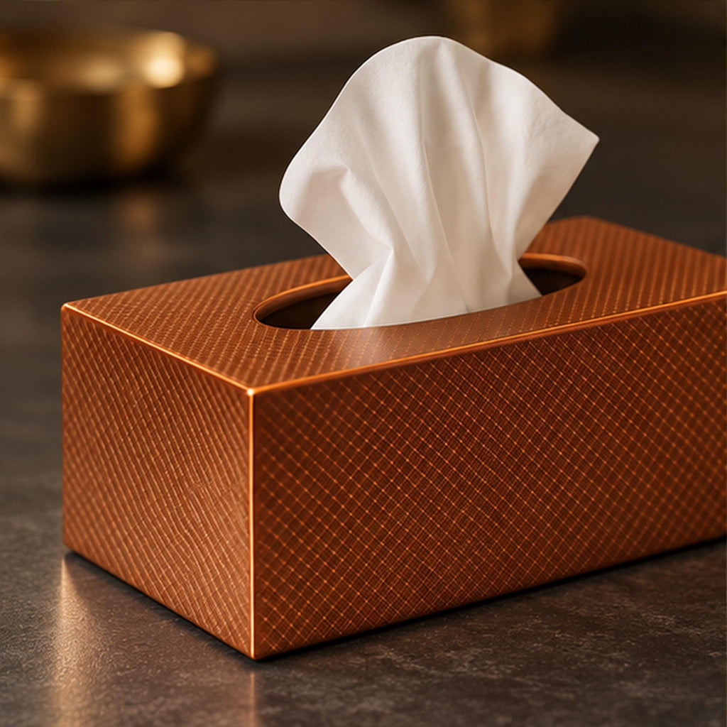 Textured Copper Tissue Box Cover, 3D Printed Bronze Home Decor (Made in Malta)