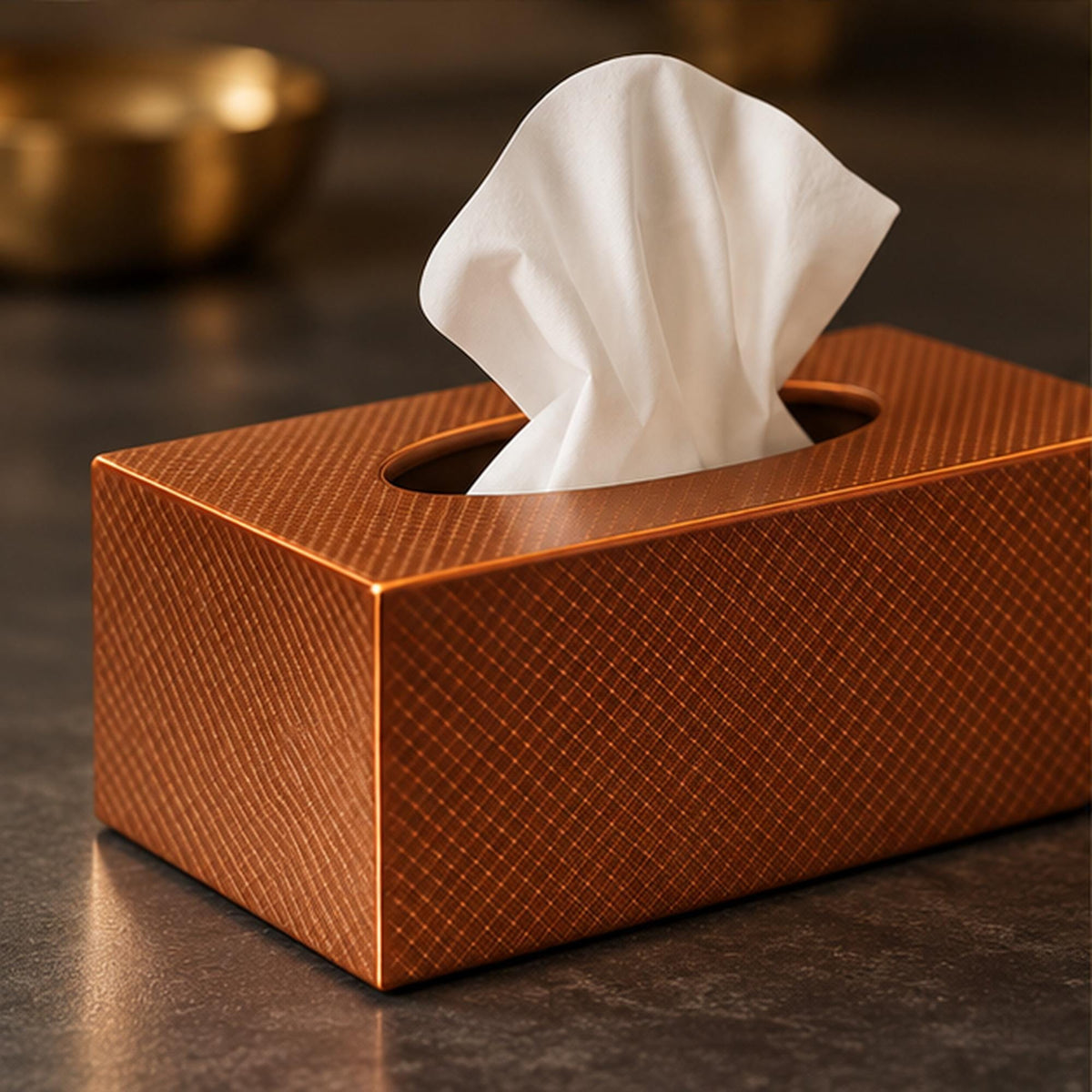Textured Copper Tissue Box Cover, 3D Printed Bronze Home Decor (Made in Malta)