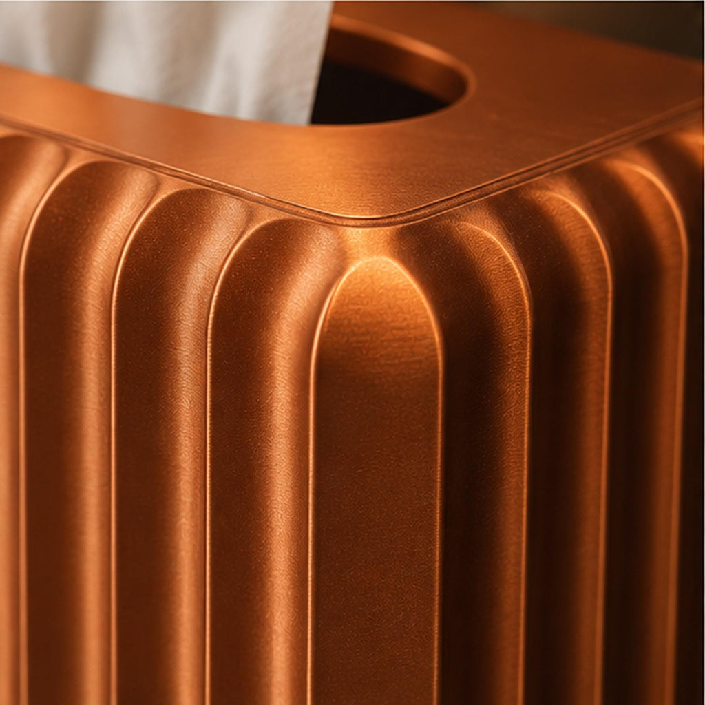 3D Printed Ribbed Copper Tissue Box Cover, Modern Bathroom Decor, Bronze Accent