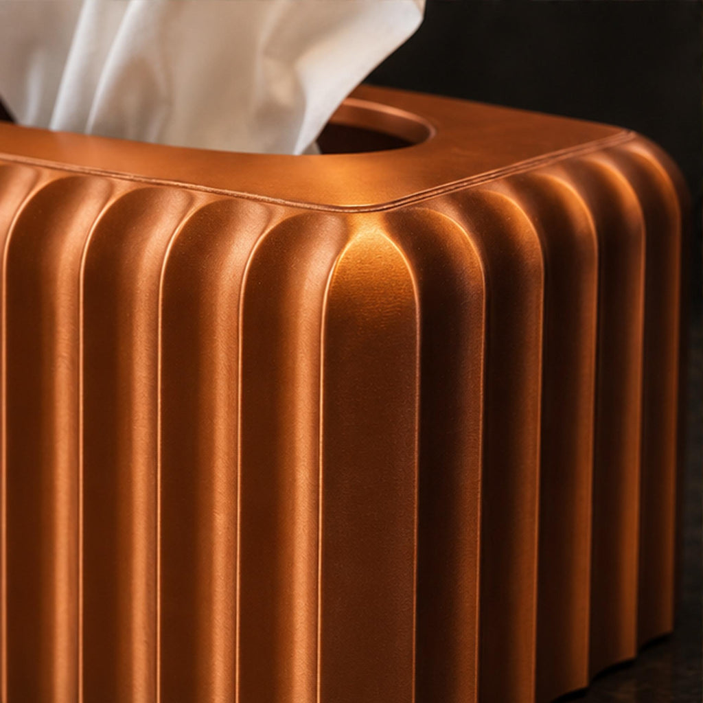3D Printed Ribbed Copper Tissue Box Cover, Modern Bathroom Decor, Bronze Accent